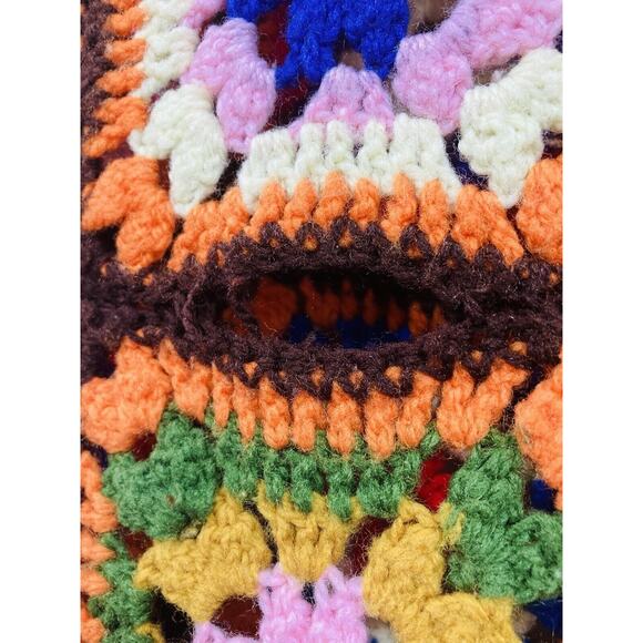 Vintge Handmade Granny Square Afghan Crochet Coverlet Blanket Orange Brown 90x70 - Picture 8 of 9